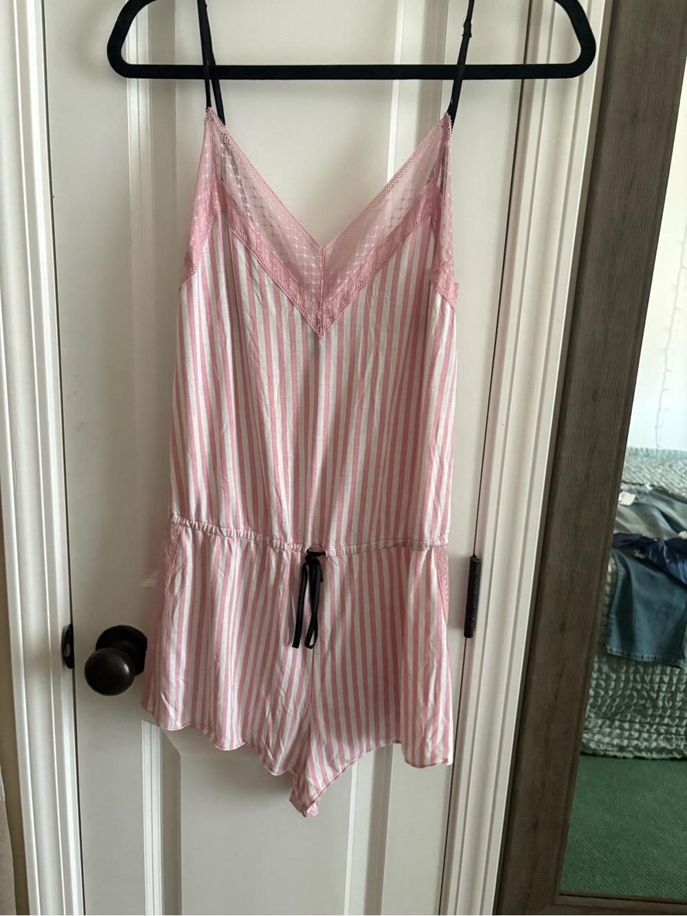 Victoria's Secret Pink and White Striped Lace-Trim Romper